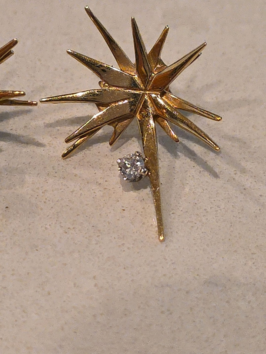 Midcentury 18k Yellow Gold Diamond Supernova Starburst Diamond Earrings