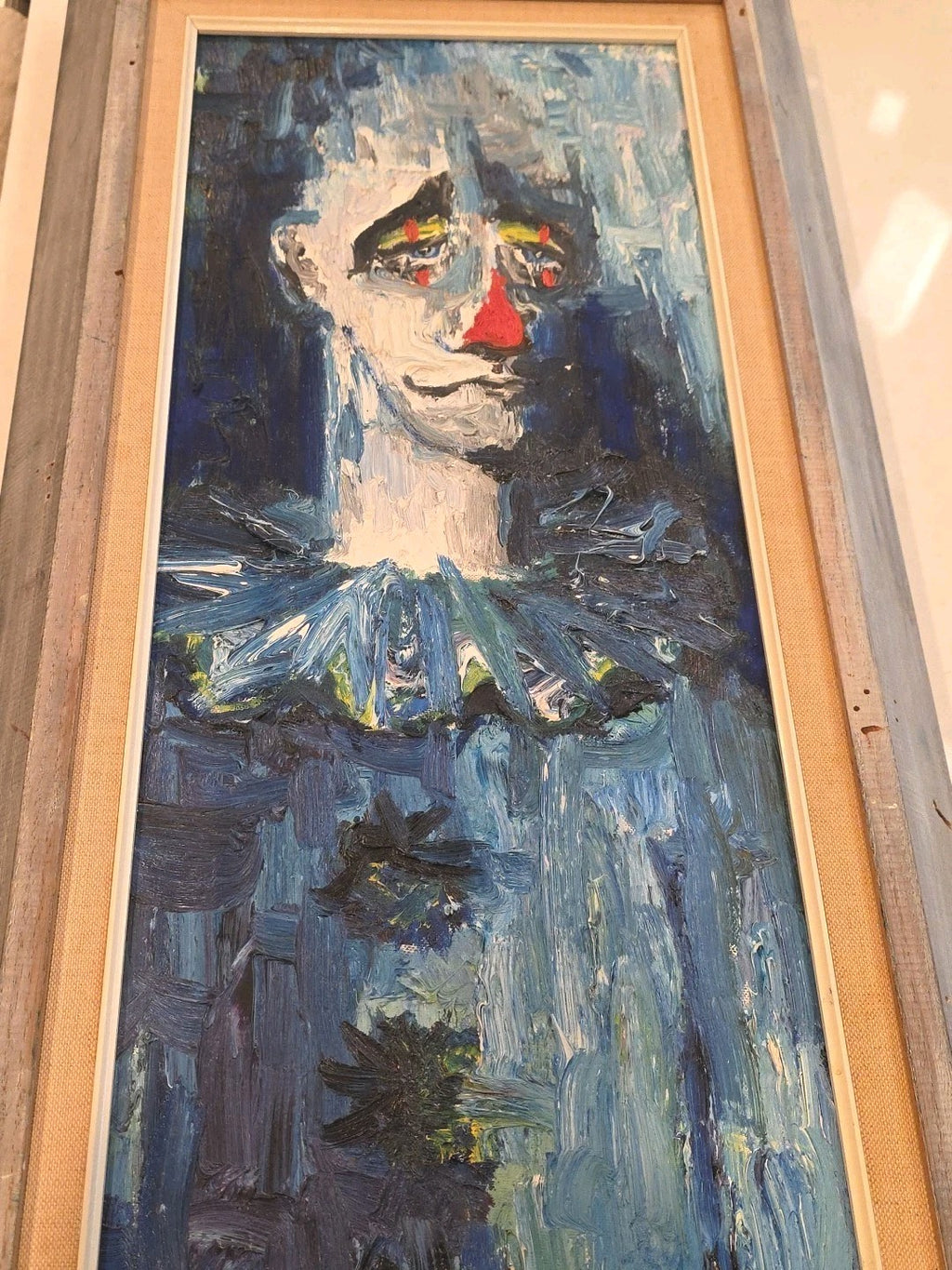 1961 T. S. COSTA Signed Circus Clown Oil Painting 13x28 Framed Artwork Art