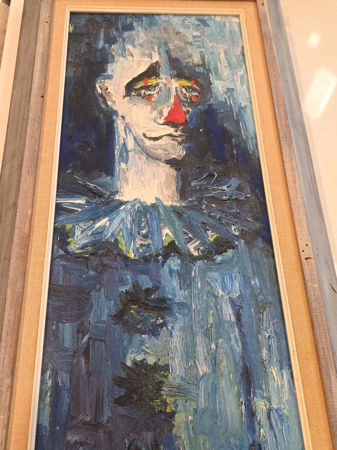 1961 T. S. COSTA Signed Circus Clown Oil Painting 13x28 Framed Artwork Art