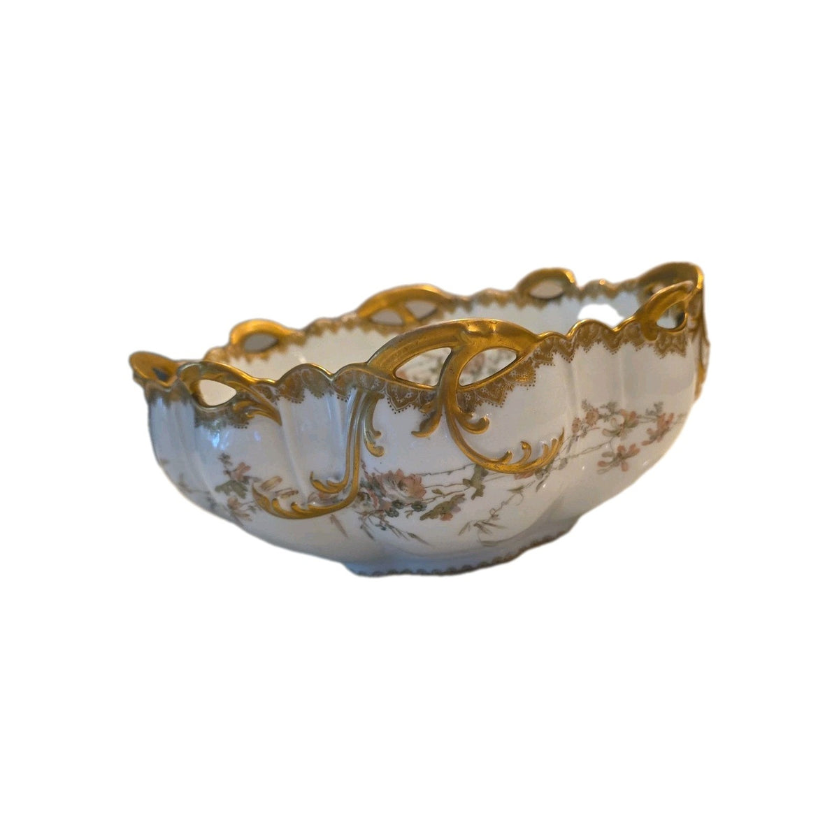 Haviland Limoges Artistic Motif Gold Decorated Mum Floral Oval Serving Bowl  453