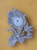 VINTAGE H. BERZ JEWELED FLOWERS WATCH PIN WATCH PENDANT