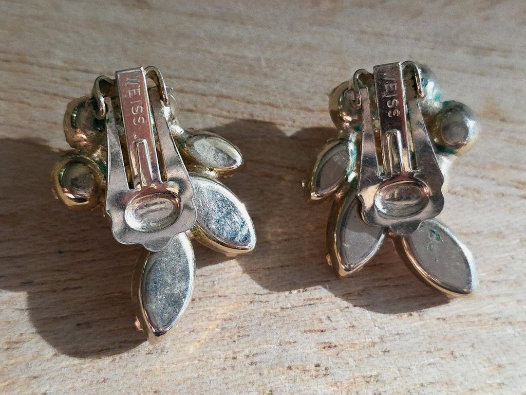 Vintage Weiss Watermelon Aurora Borealis Stunning Clip On Earrings