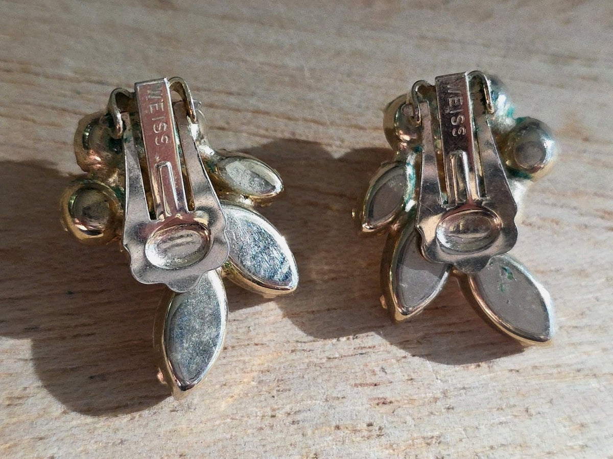 Vintage Weiss Watermelon Aurora Borealis Stunning Clip On Earrings