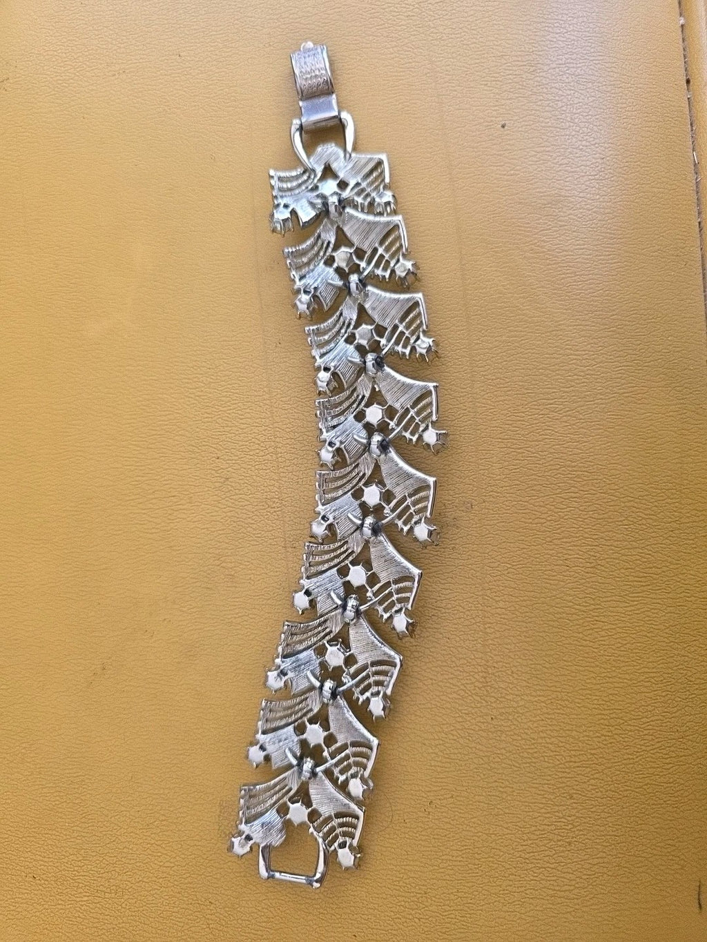Coro VTG Pegasus Bracelet Silver Tone AB Rhinestone Art Deco Glam Signed Costume