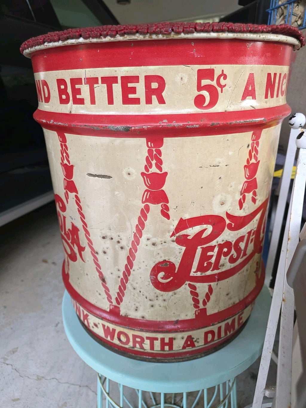 Antique 1940s Pepsi Cola Double Dot  Metal Syrup Drum w/ Lid