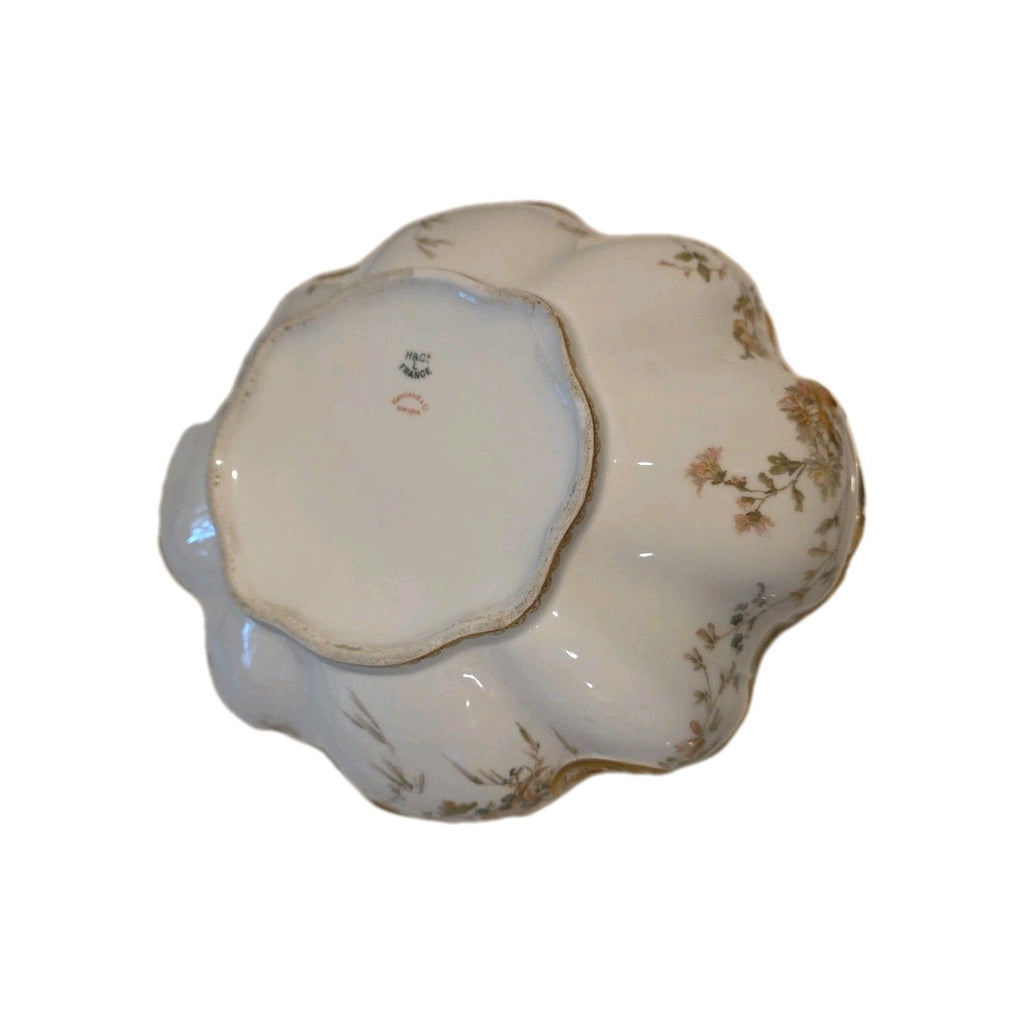 Haviland Limoges Artistic Motif Gold Decorated Mum Floral Oval Serving Bowl  453