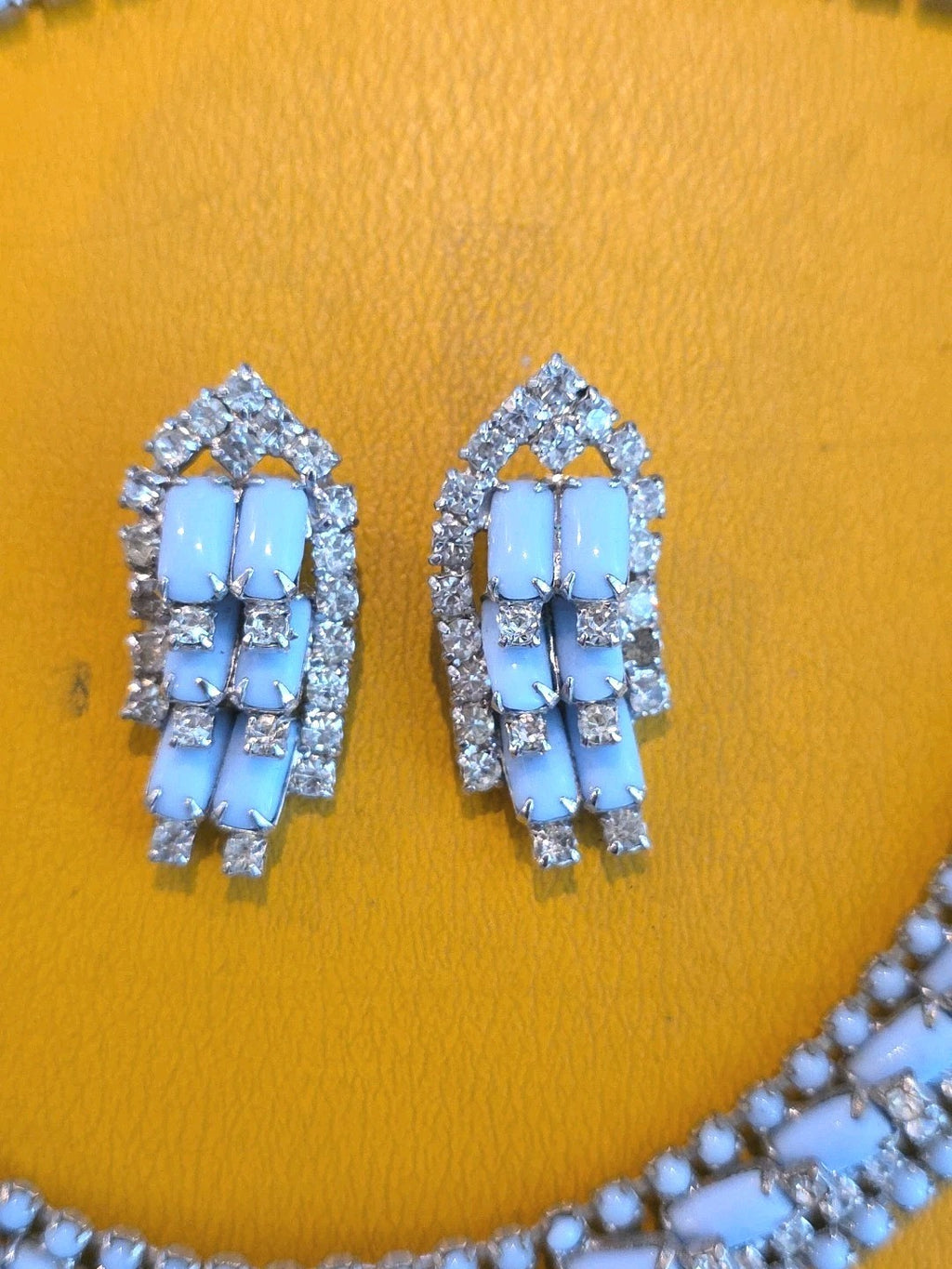 Vintage Kramer Blue Rhinestone Statement Pieces Necklace Bracelet Earrings