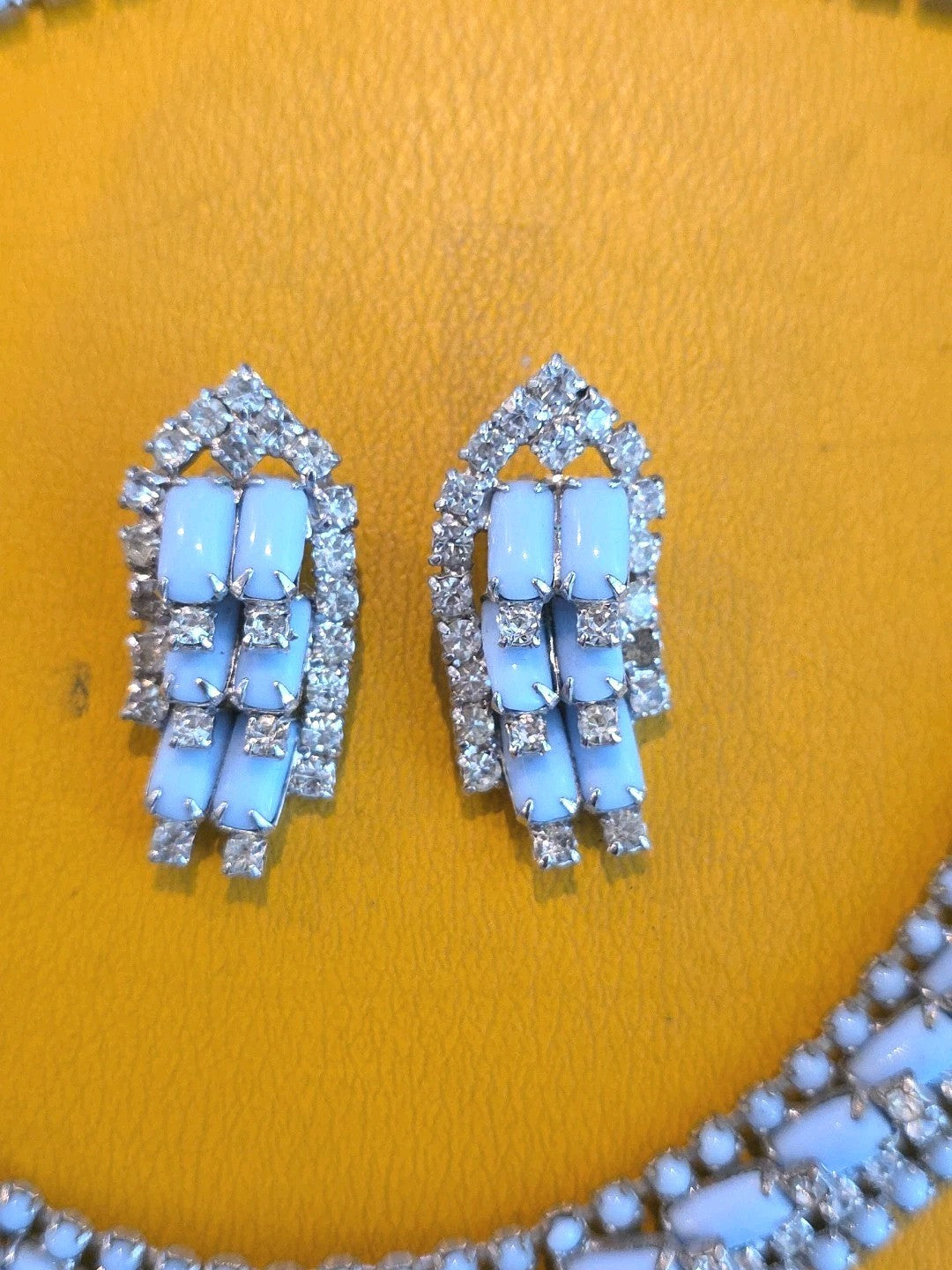 Vintage Kramer Blue Rhinestone Statement Pieces Necklace Bracelet Earrings