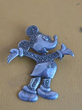 Moving Head Legs Mickey Mouse Brooch Sterling Silver Marcasite Pendant