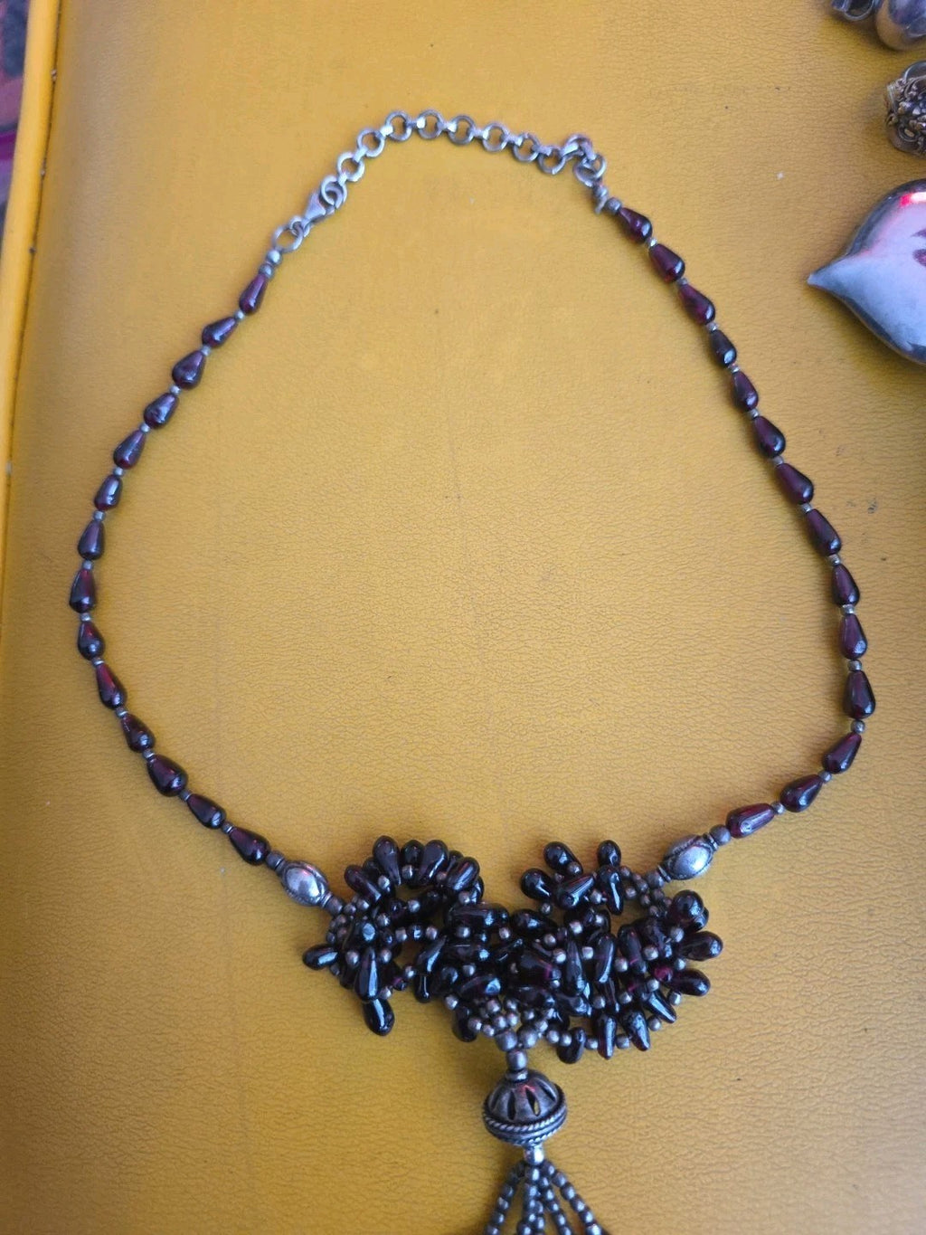 Vintage Huge Moroccan Red Garnet Necklace in Sterling Silver