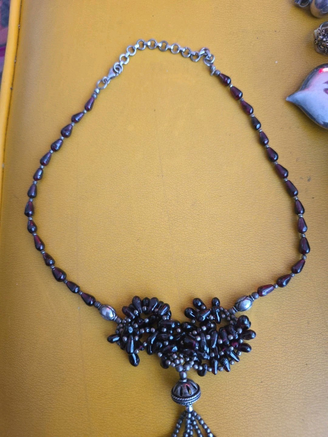 Vintage Huge Moroccan Red Garnet Necklace in Sterling Silver