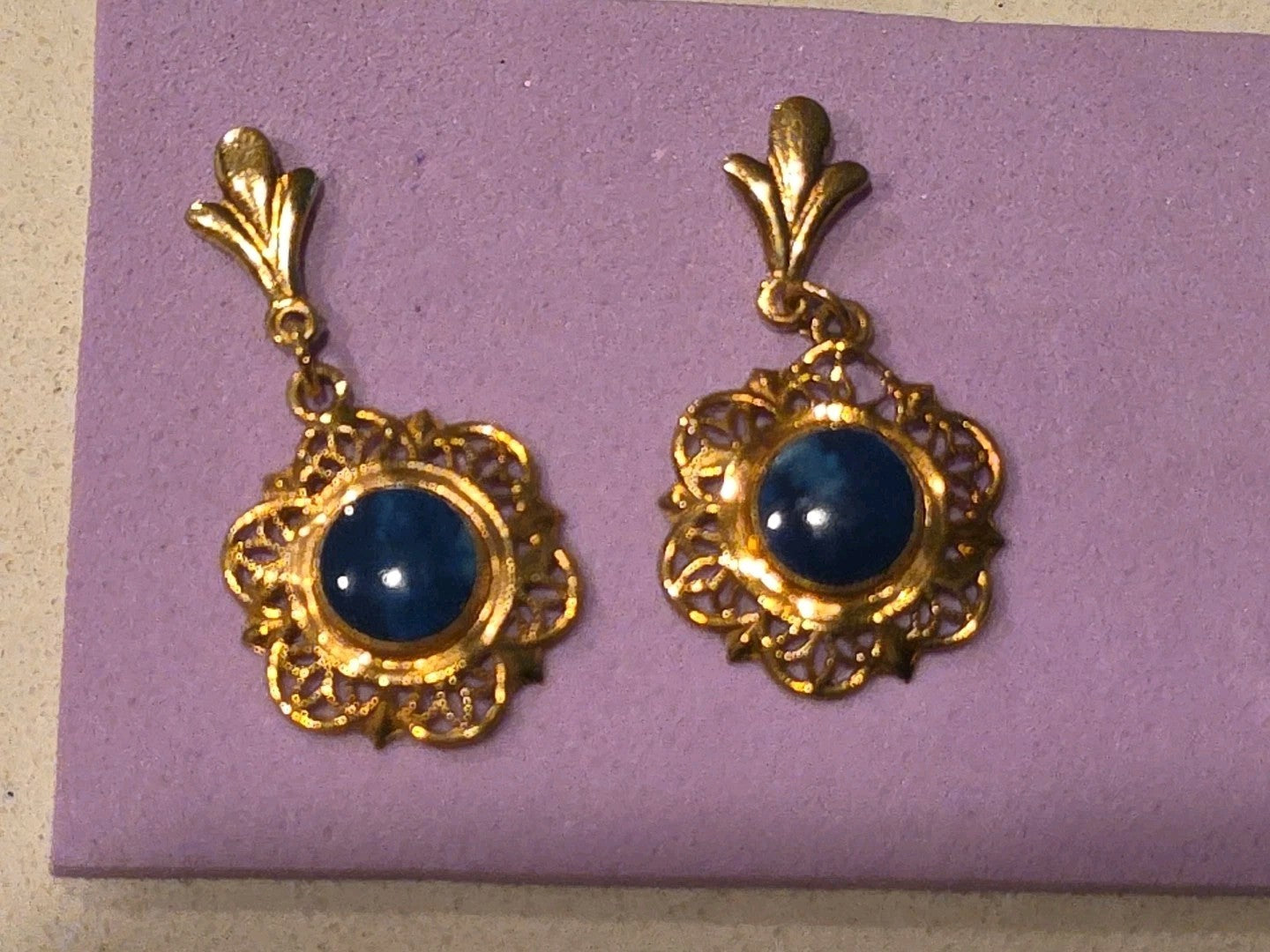 Petite 14k Yellow Gold  Earring With Blue Stone