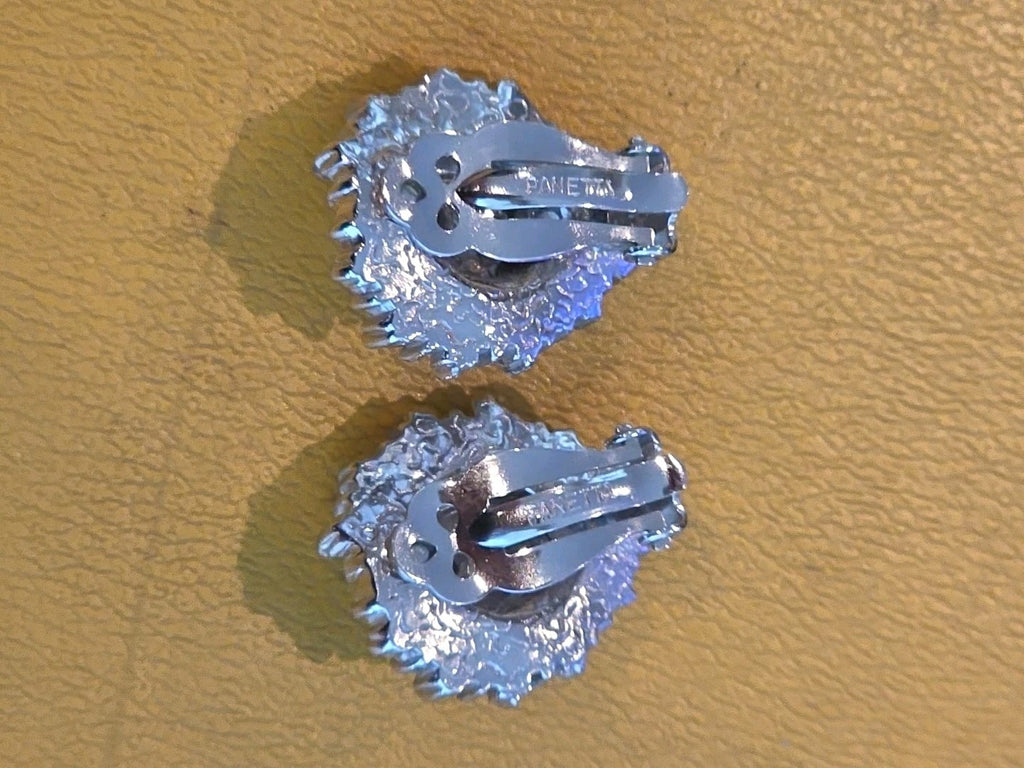 Vintage Panetta Rhodium Plated Pave Clear Rhinestone Clip Earrings