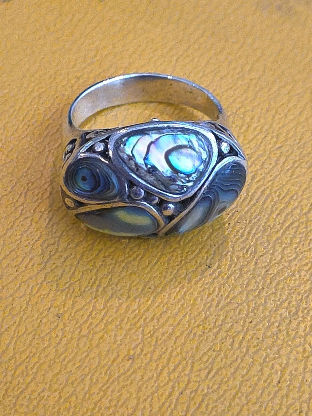 Beautiful Sterling Silver Abalone Oval Ring Size 8
