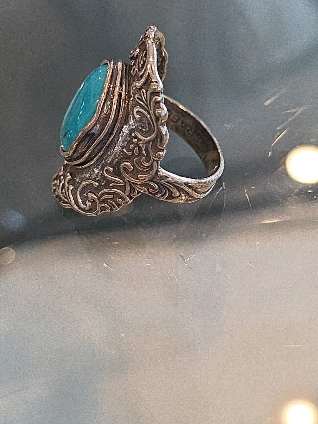 Beautiful Designer PZ Israel Large Sterling Silver Bezel Set Turquoise Ring