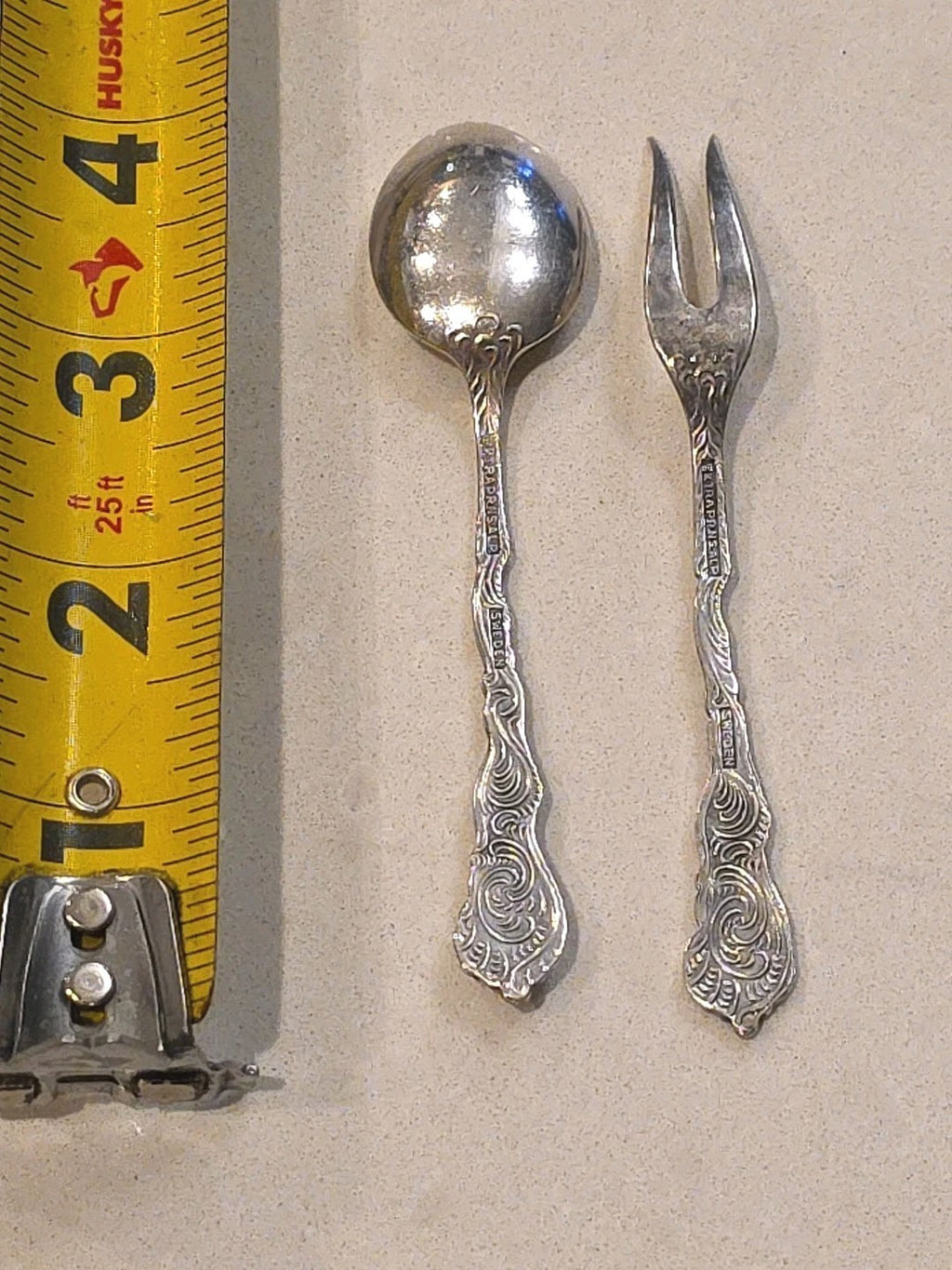 Nils Johan 4" Snail/Lemon Fork and 4" Demitasse Spoon from Sweden Floral pattern