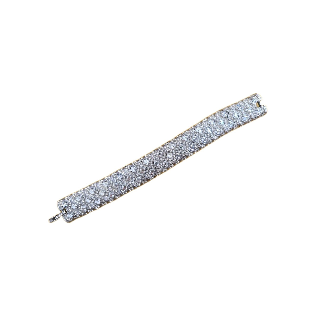 SILVER TRILLION CUT CRYSTAL Clear CRYSTALS TENNIS BRACELET  7/4”