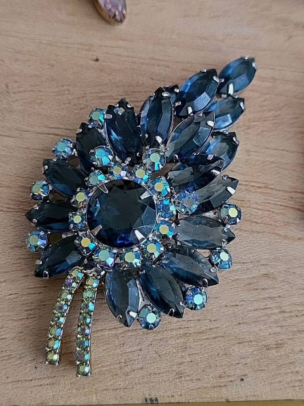 Vintage Juliana Blue Margarita Rhinestone Silver Tone Large Brooch Pin