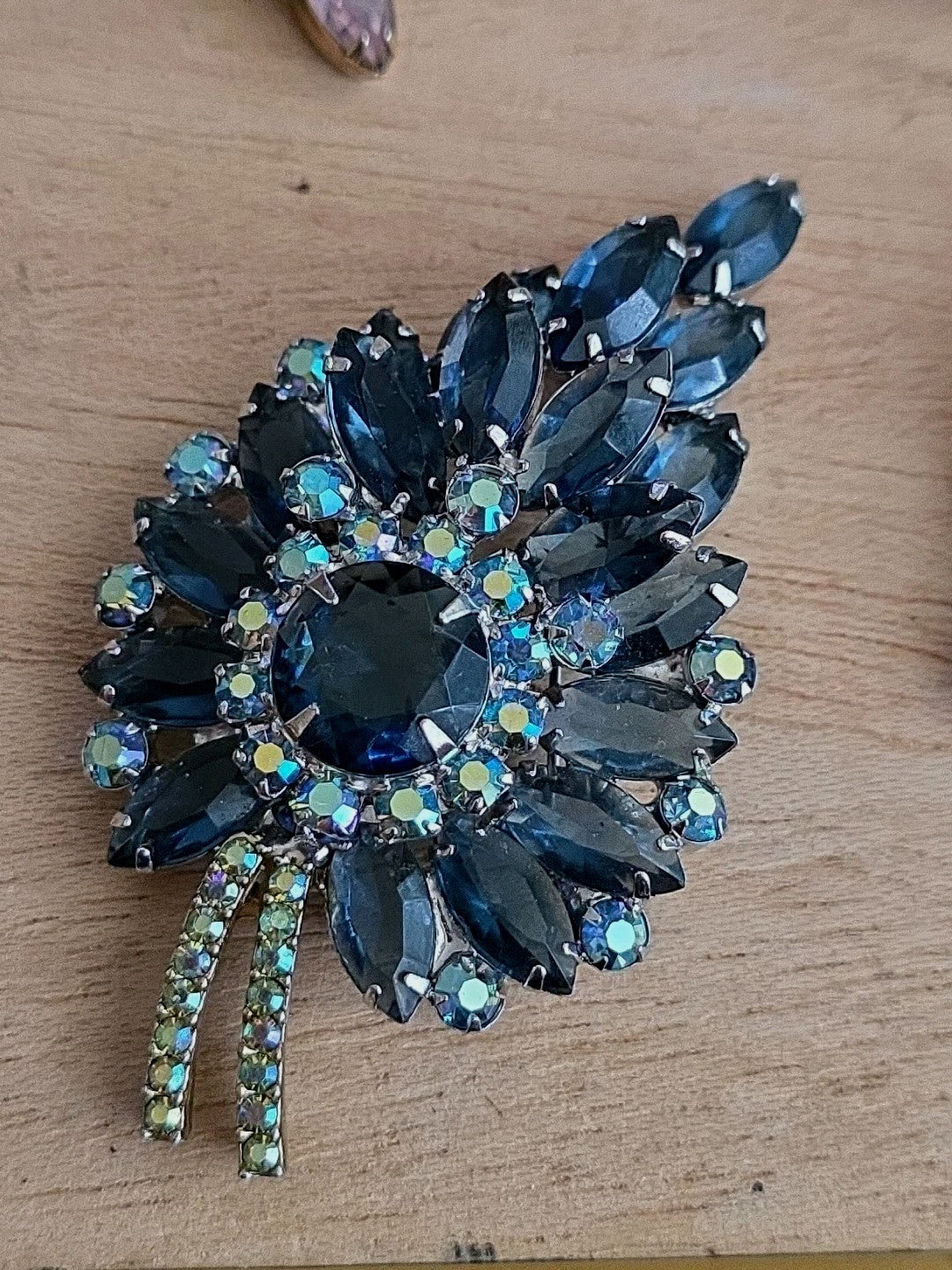 Vintage Juliana Blue Margarita Rhinestone Silver Tone Large Brooch Pin