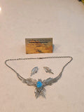 Charles Johnson Native American Turquois Sterling Phoenix Necklace & Earring Set