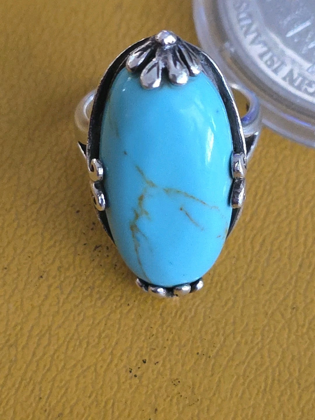 Vintage Sterling Silver Turquoise Ring Size 9