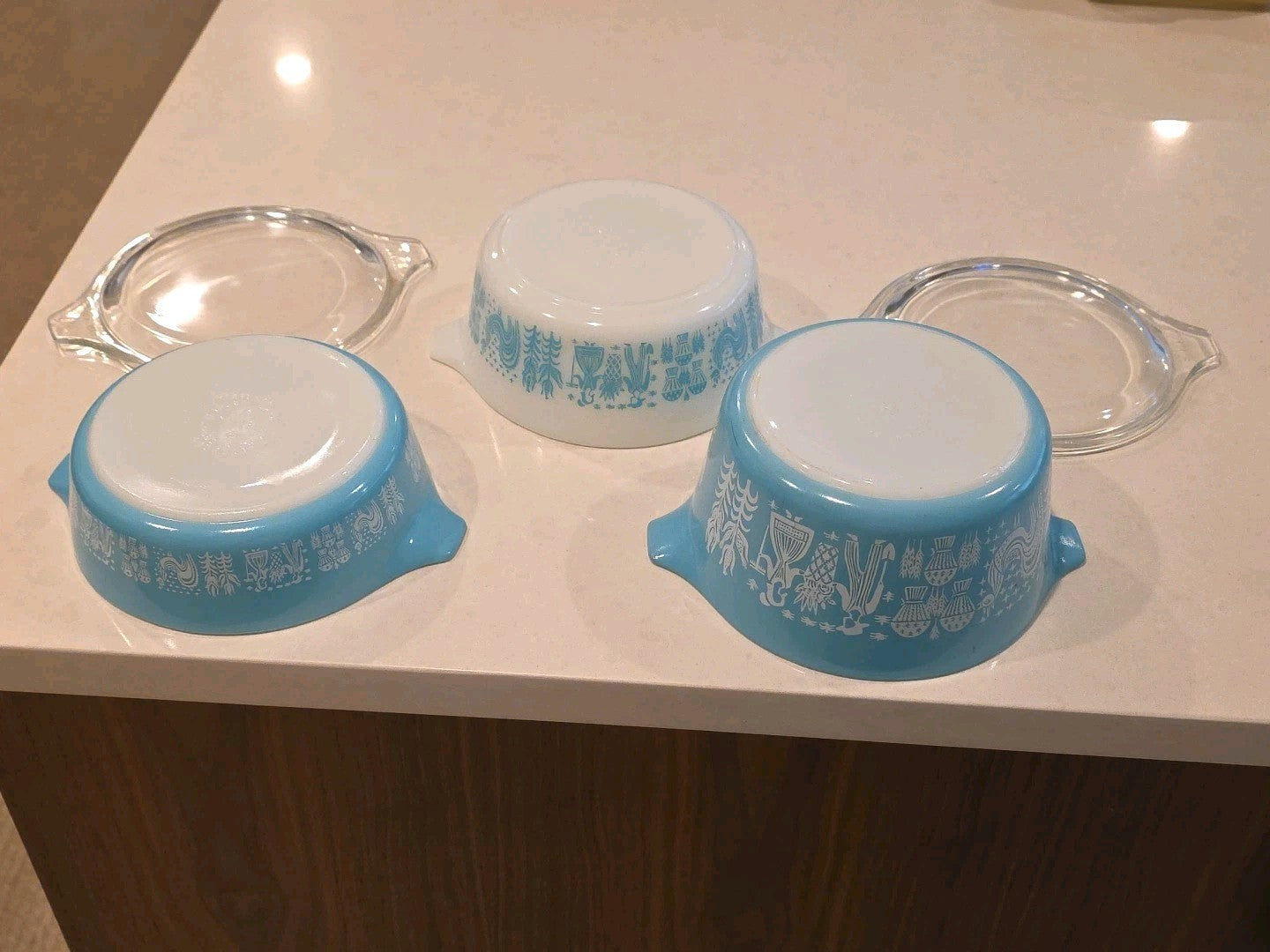 Vntg Pyrex Amish Butterprint Turquoise #471 472 473  3 Piece Casserole 2 Lids