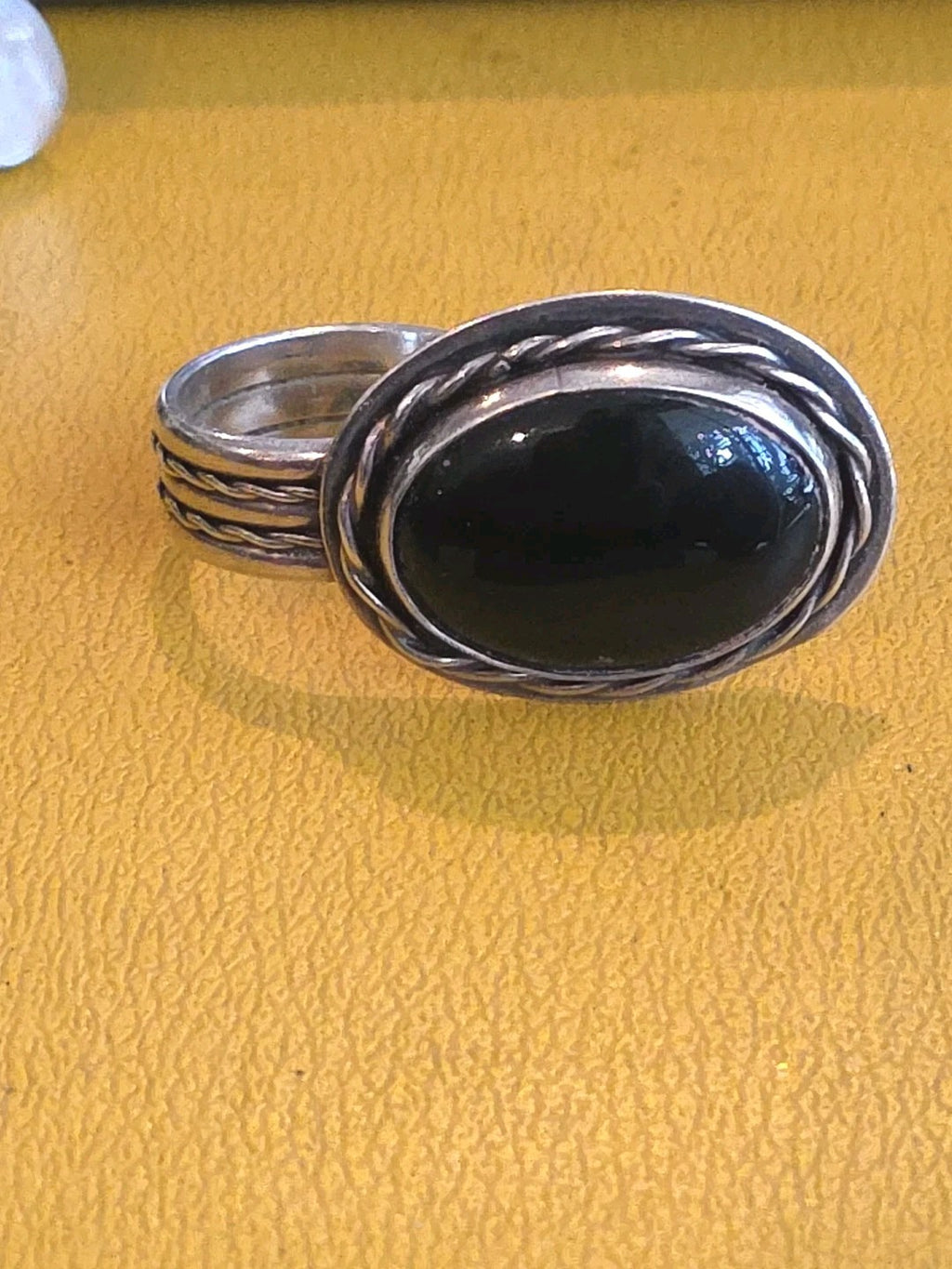 Navajo Black Onyx & Sterling Silver Two Finger Ring Senufa Signed Size 9
