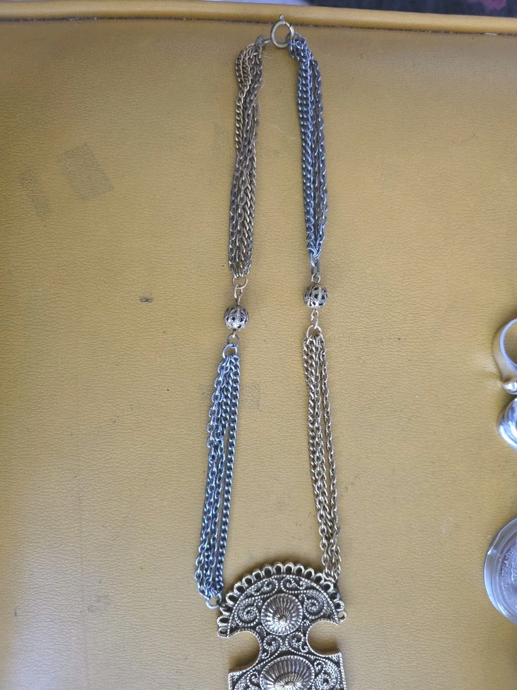 Vintage Silver Tone Etruscan Necklace