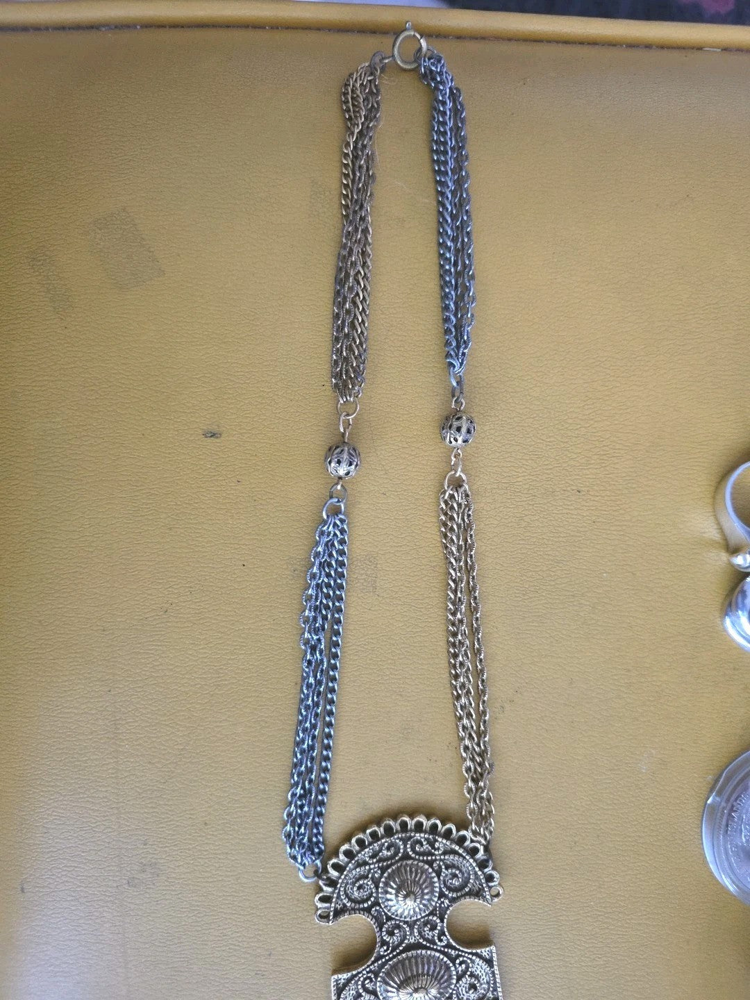 Vintage Silver Tone Etruscan Necklace