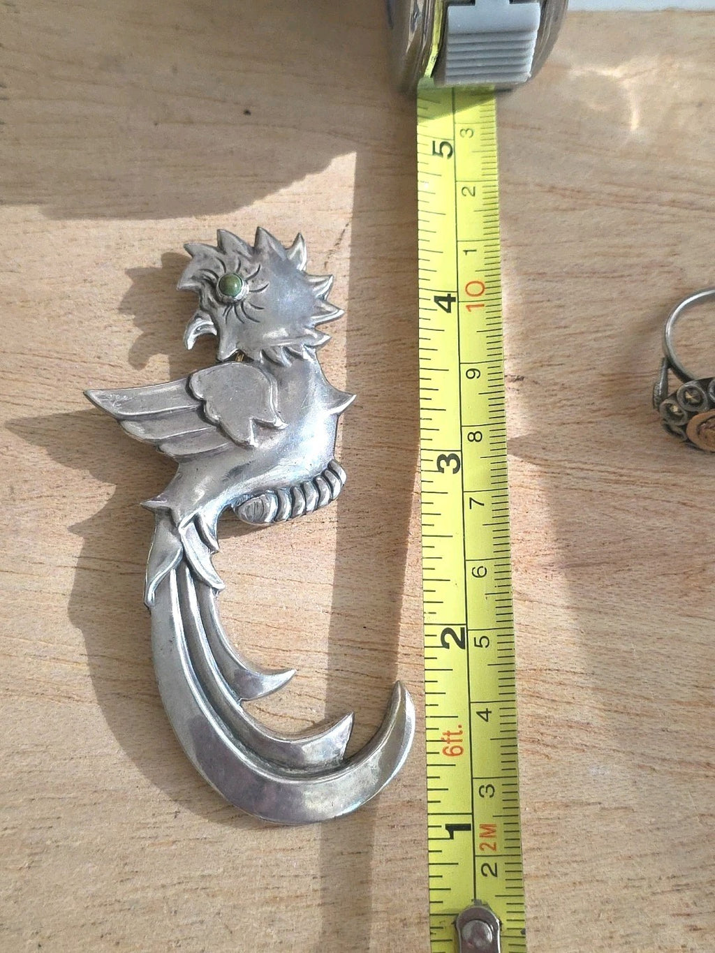 Mexican Sterling Silver Heraldic Quetzal Bird Phoenix Eagle Brooch Pin 3 1/2"