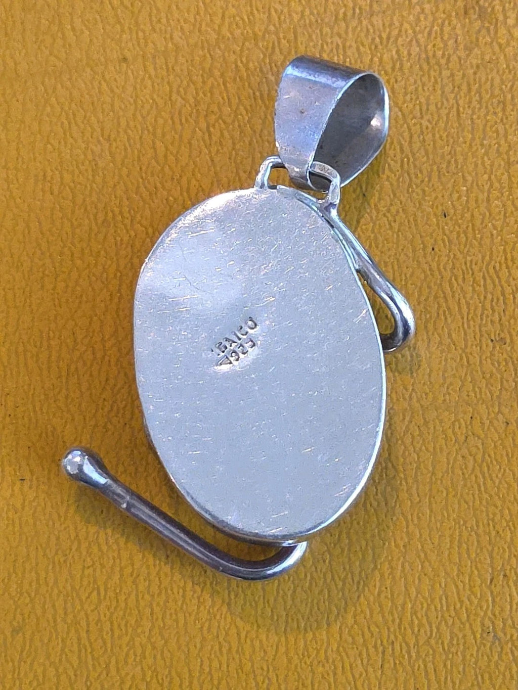 2"  MCM Modern Sterling 925 & Peach Agate Cabochon Triple Swag Pendant