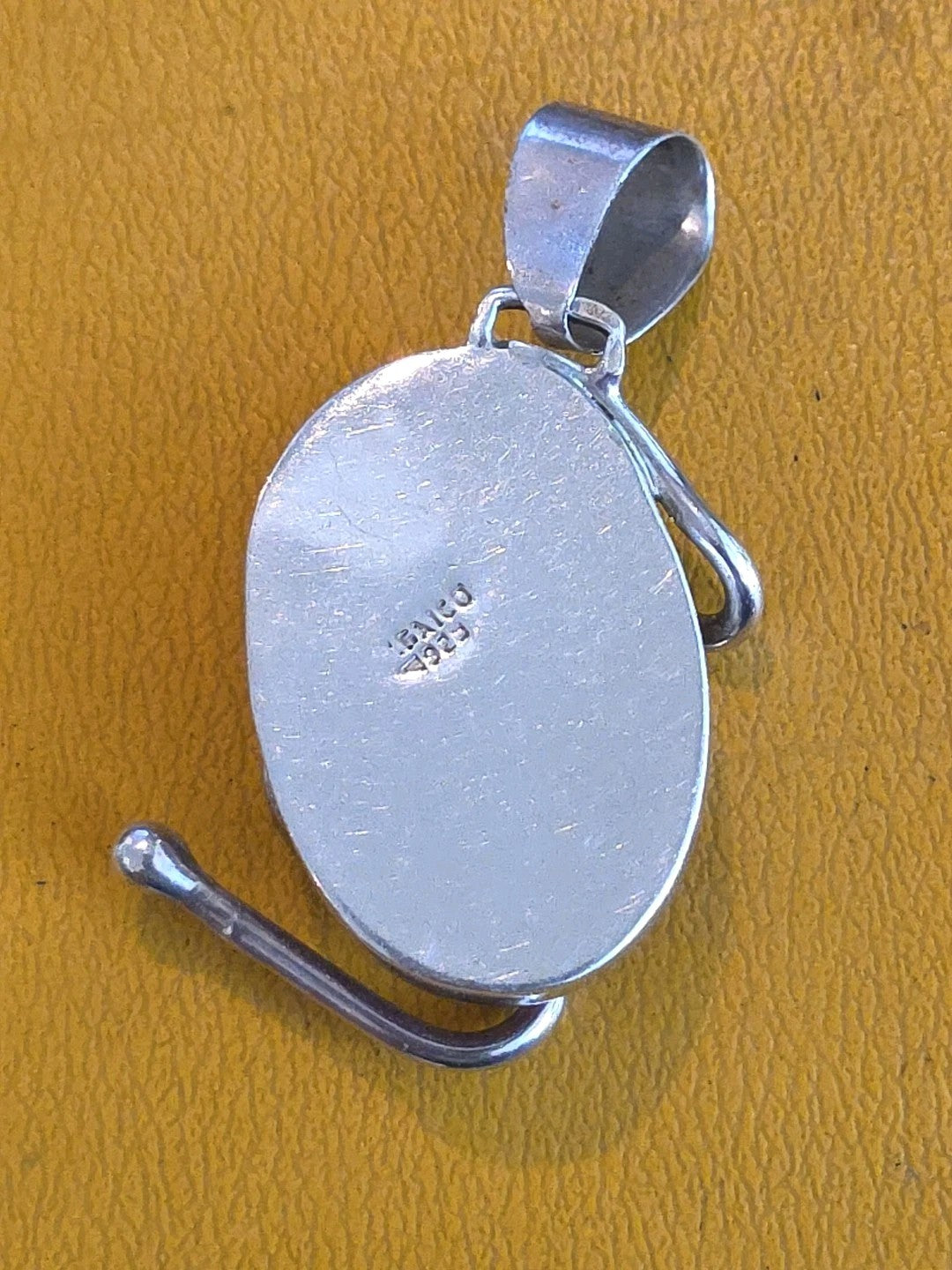 2"  MCM Modern Sterling 925 & Peach Agate Cabochon Triple Swag Pendant