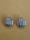 Vintage Ciner Clip On Ribbed Cross Over Silvertone Earrings Signed Heavy WoW