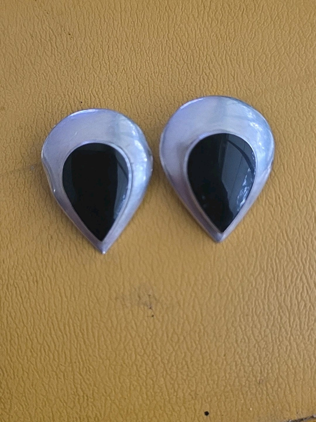 Vintage Sterling Silver & Onyx Tear Drop Clip-on Earrings Jewelry 🖤