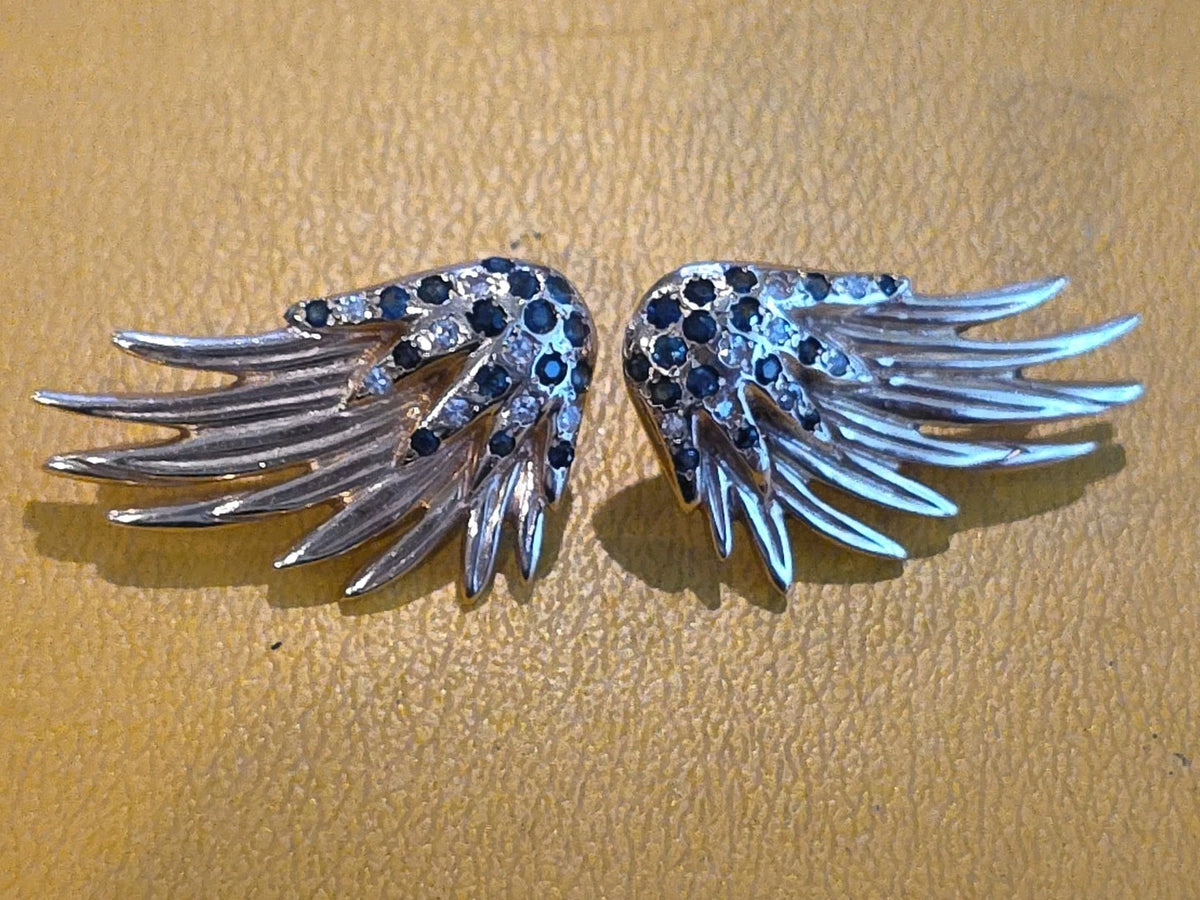 18kt Yellow Gold & Diamond & Saffire Wing Earrings