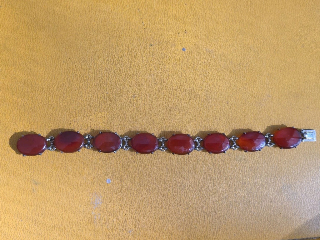 Wachenheimer Brothers Sterling Silver 925 Carnelian Bracelet Art Deco 6 1/2"