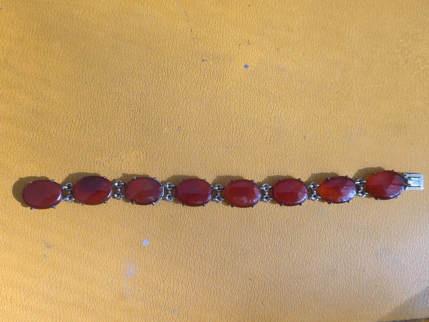 Wachenheimer Brothers Sterling Silver 925 Carnelian Bracelet Art Deco 6 1/2"