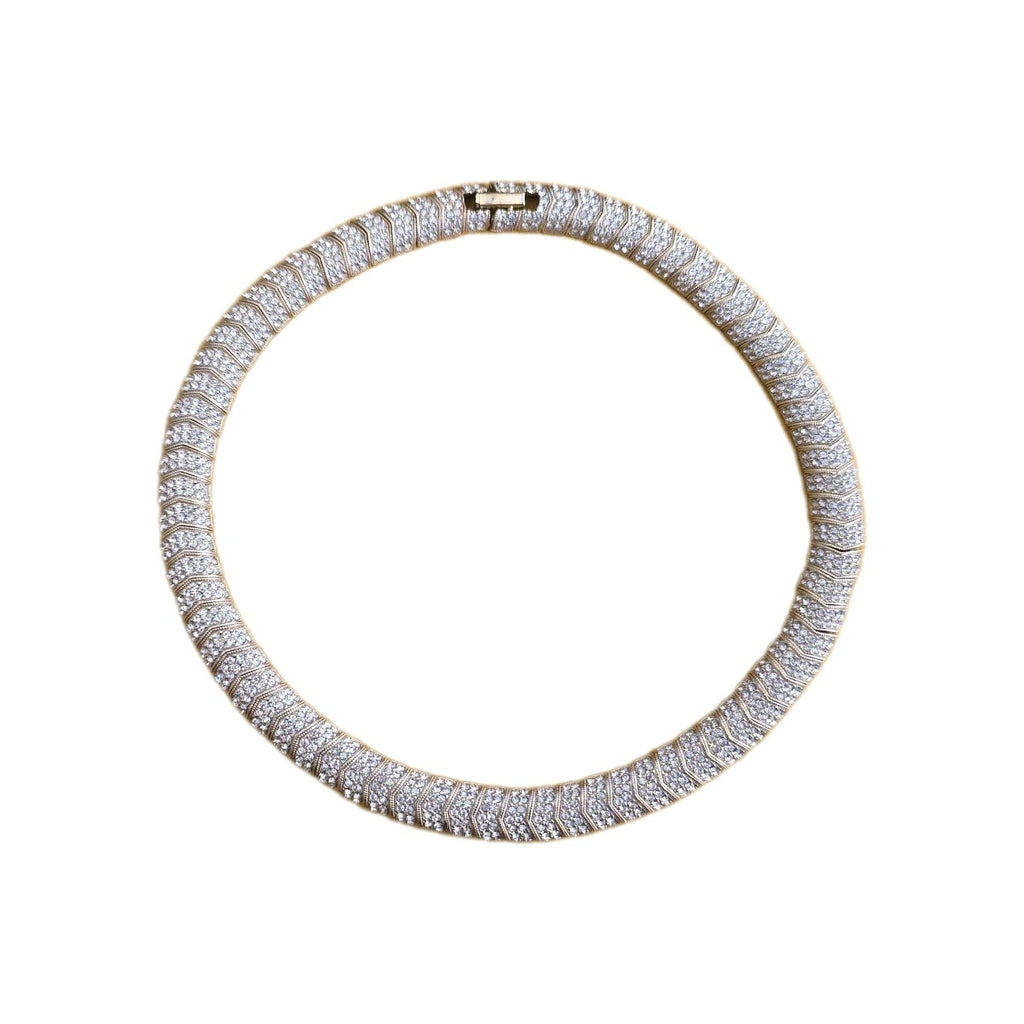 Vintage Clear Crystal Rhinestone 7 Row Tennis Choker Necklace