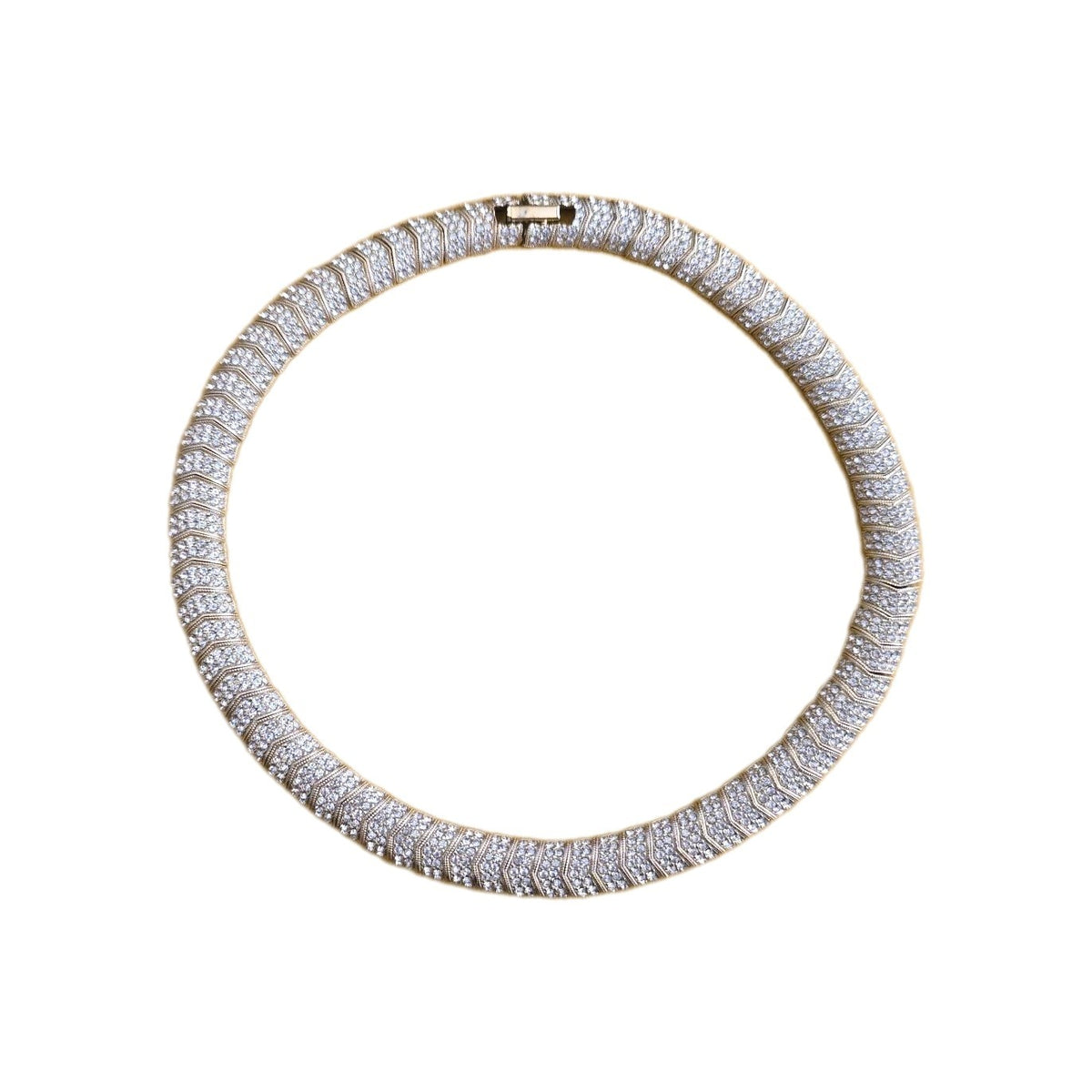 Vintage Clear Crystal Rhinestone 7 Row Tennis Choker Necklace