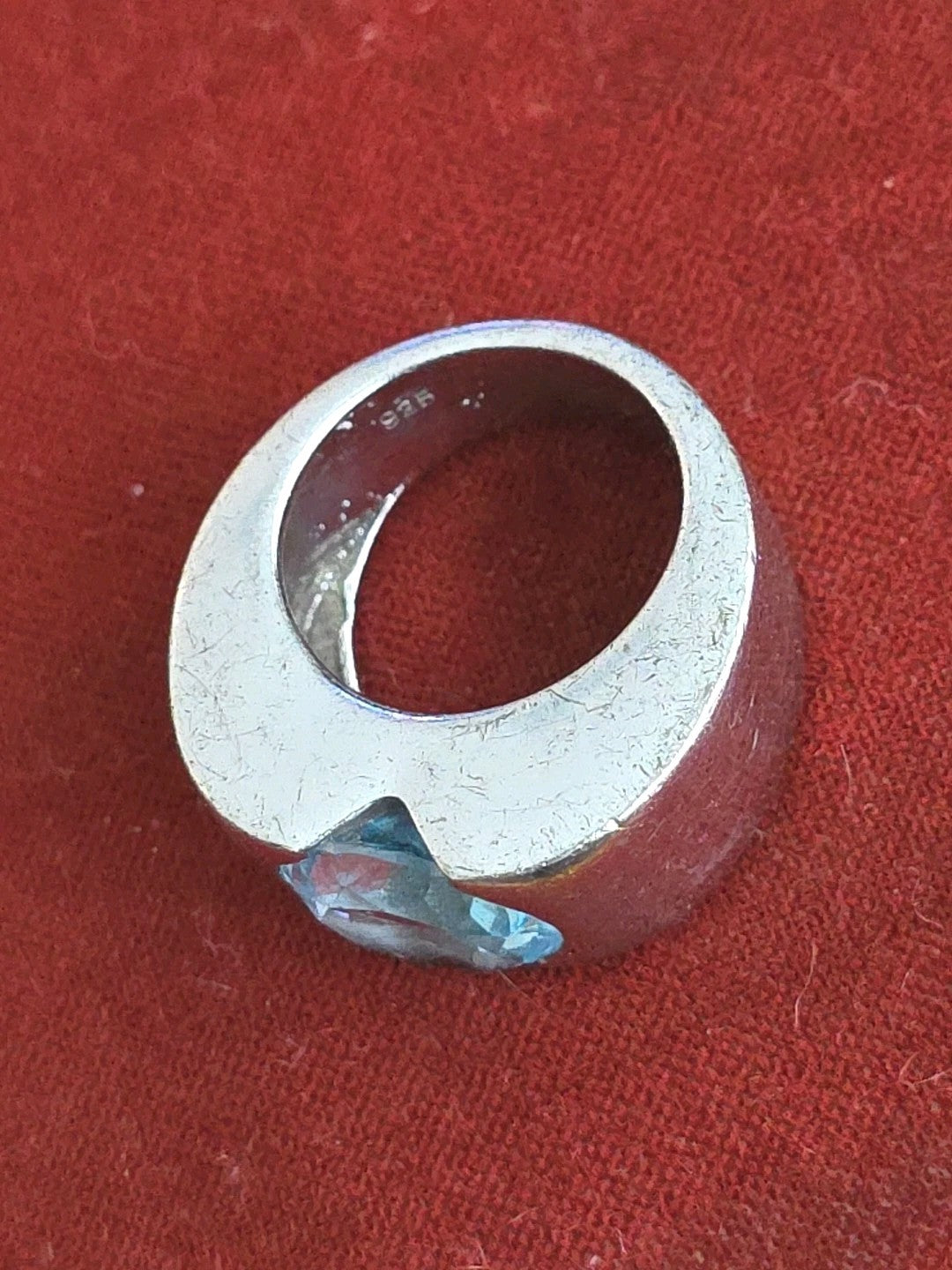 Sterling Silver 925 Thick Minimalistic Oval Cut Blue Topaz Band Ring - Size 6