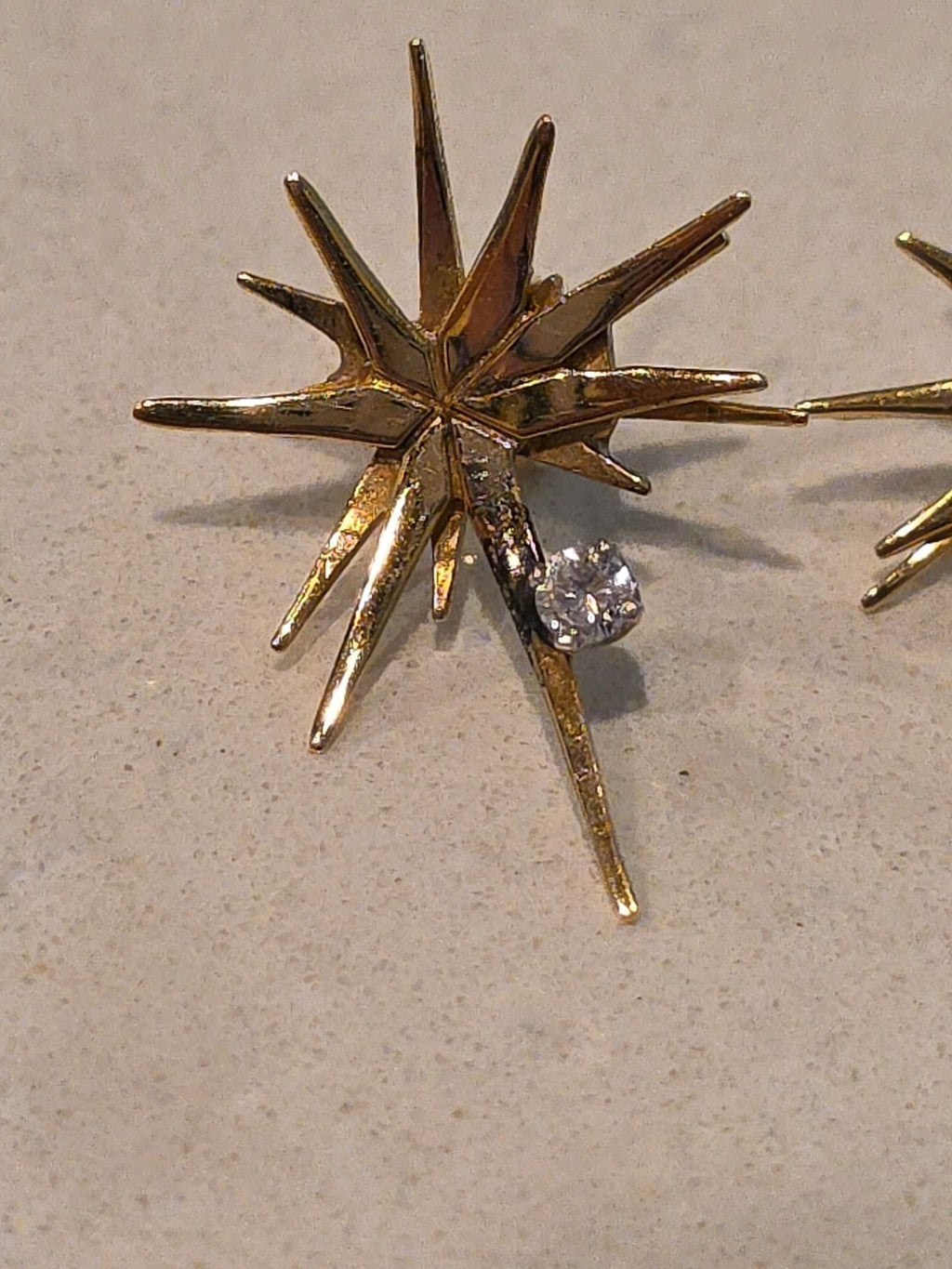 Midcentury 18k Yellow Gold Diamond Supernova Starburst Diamond Earrings