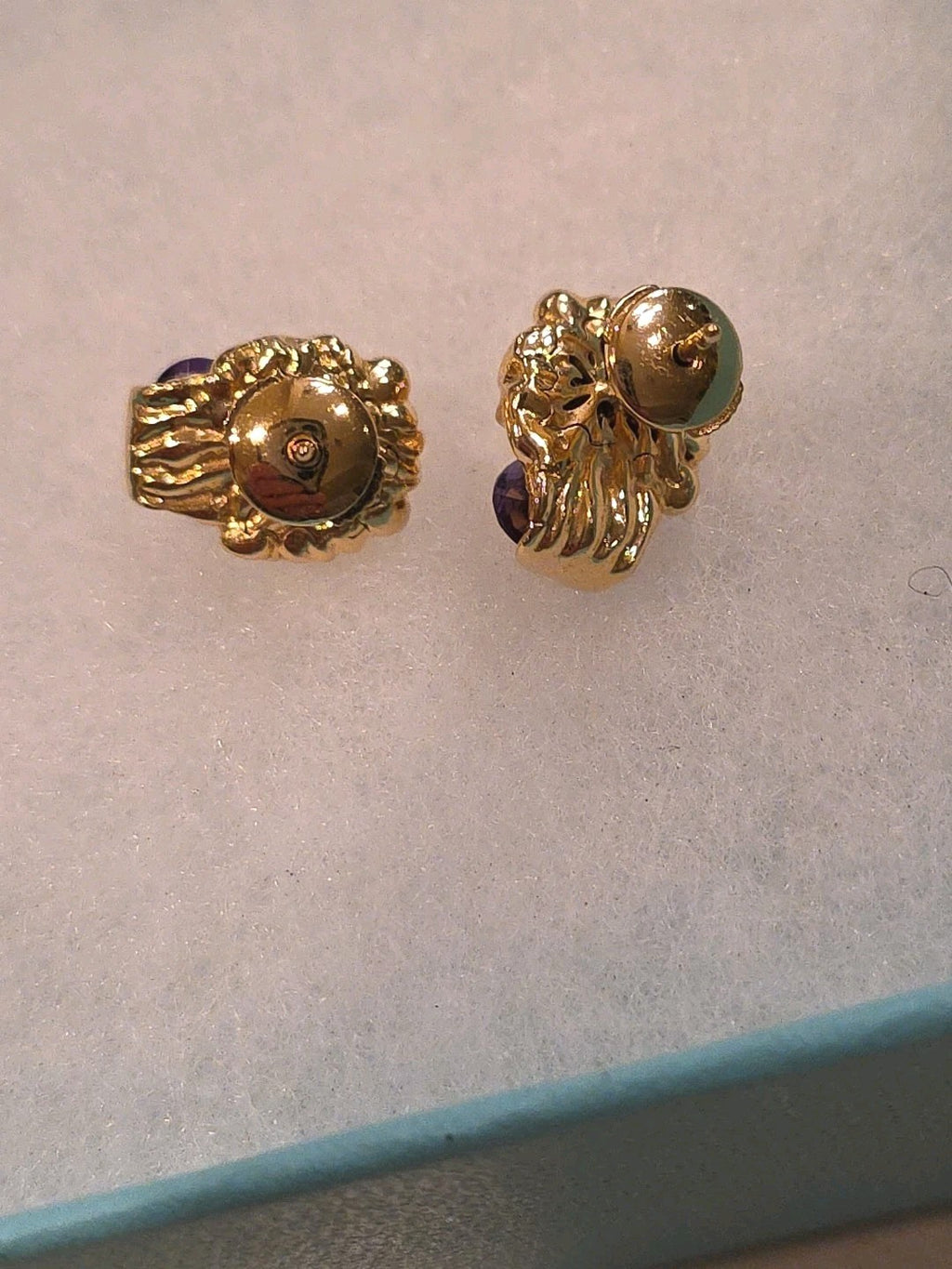 PETITE Gucci Lion Head 18K Gold, Amethyst & Diamond Earrings