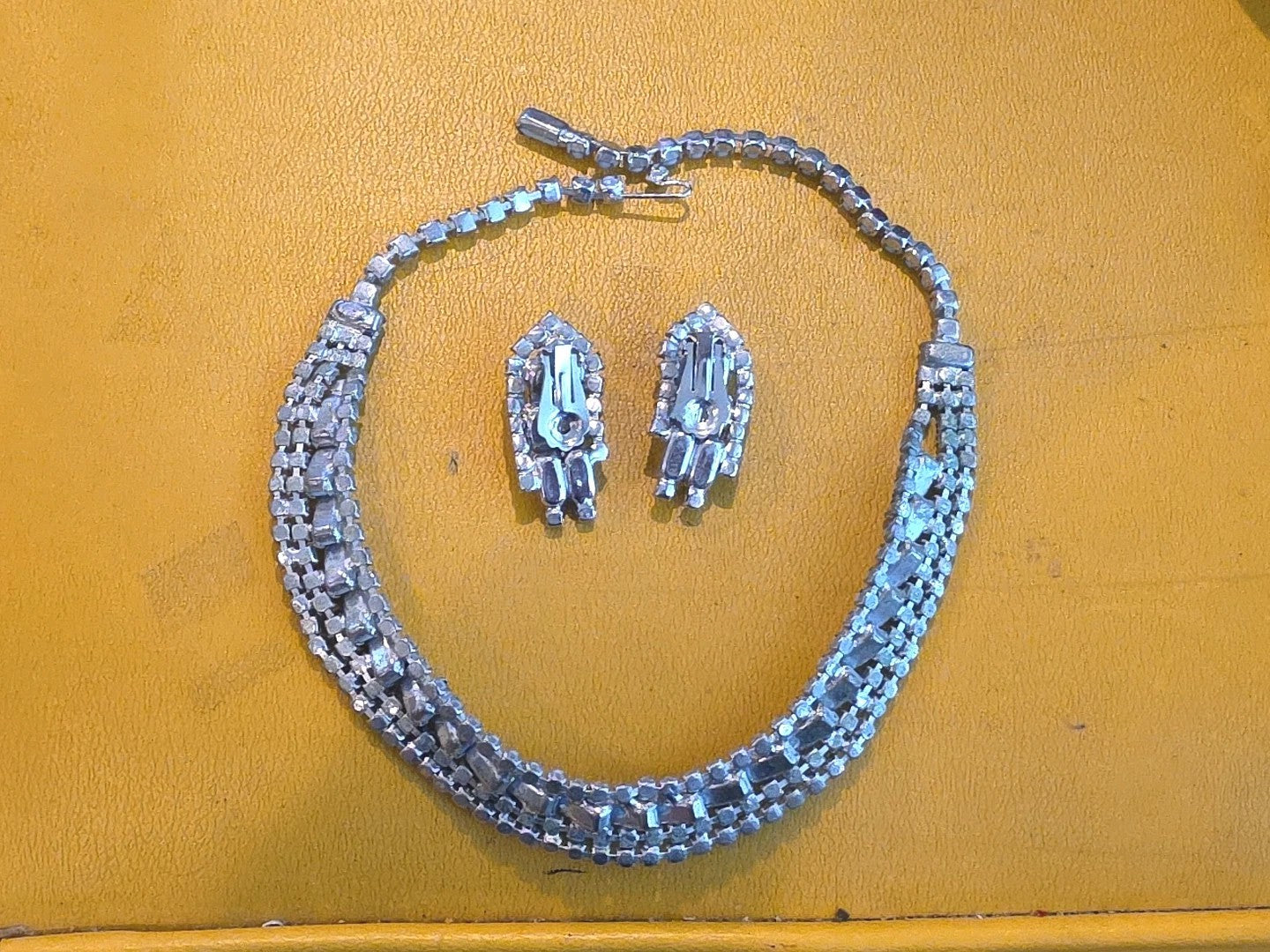 Vintage Kramer Blue Rhinestone Statement Pieces Necklace Bracelet Earrings