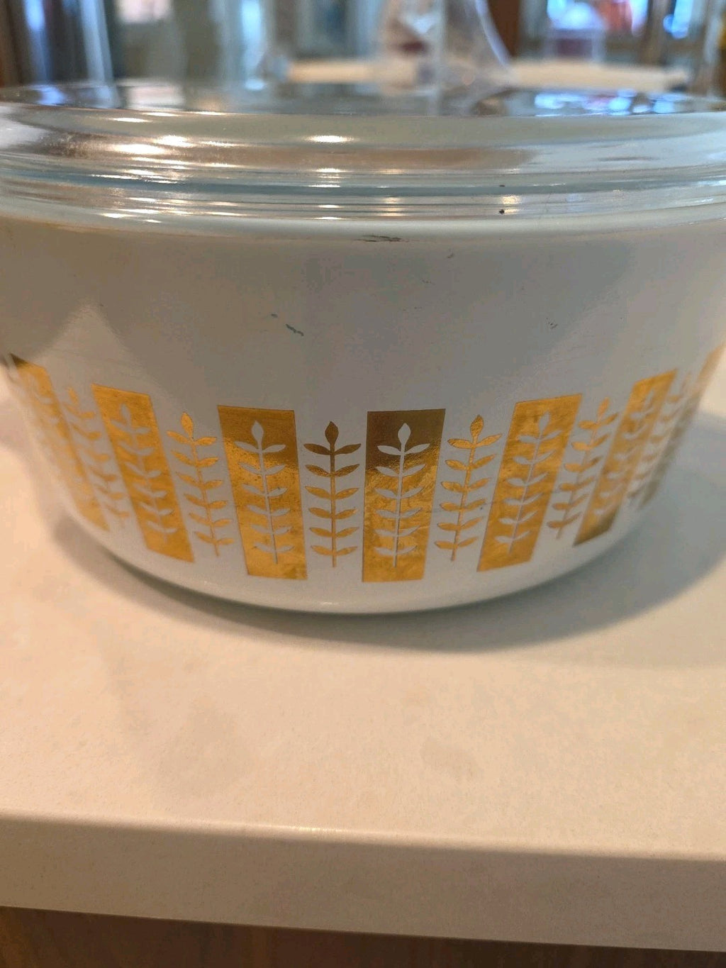 Vtg 1961 Pyrex 475-B Gourmet Gold Blue Casserole Dish 2.5qt