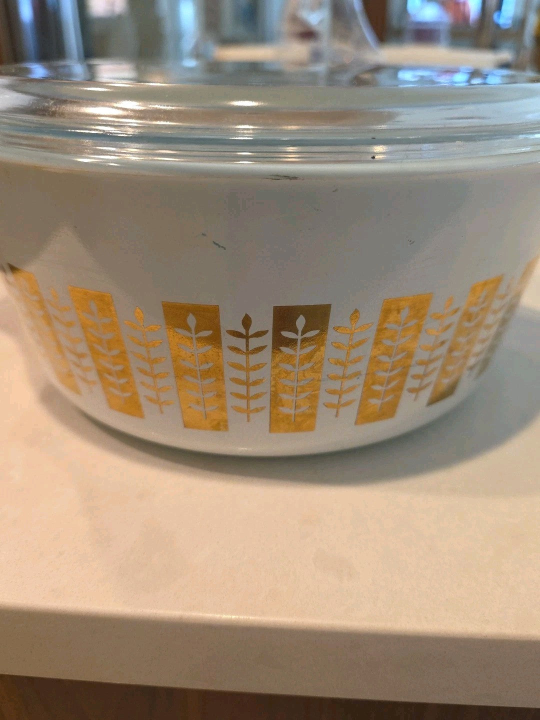Vtg 1961 Pyrex 475-B Gourmet Gold Blue Casserole Dish 2.5qt