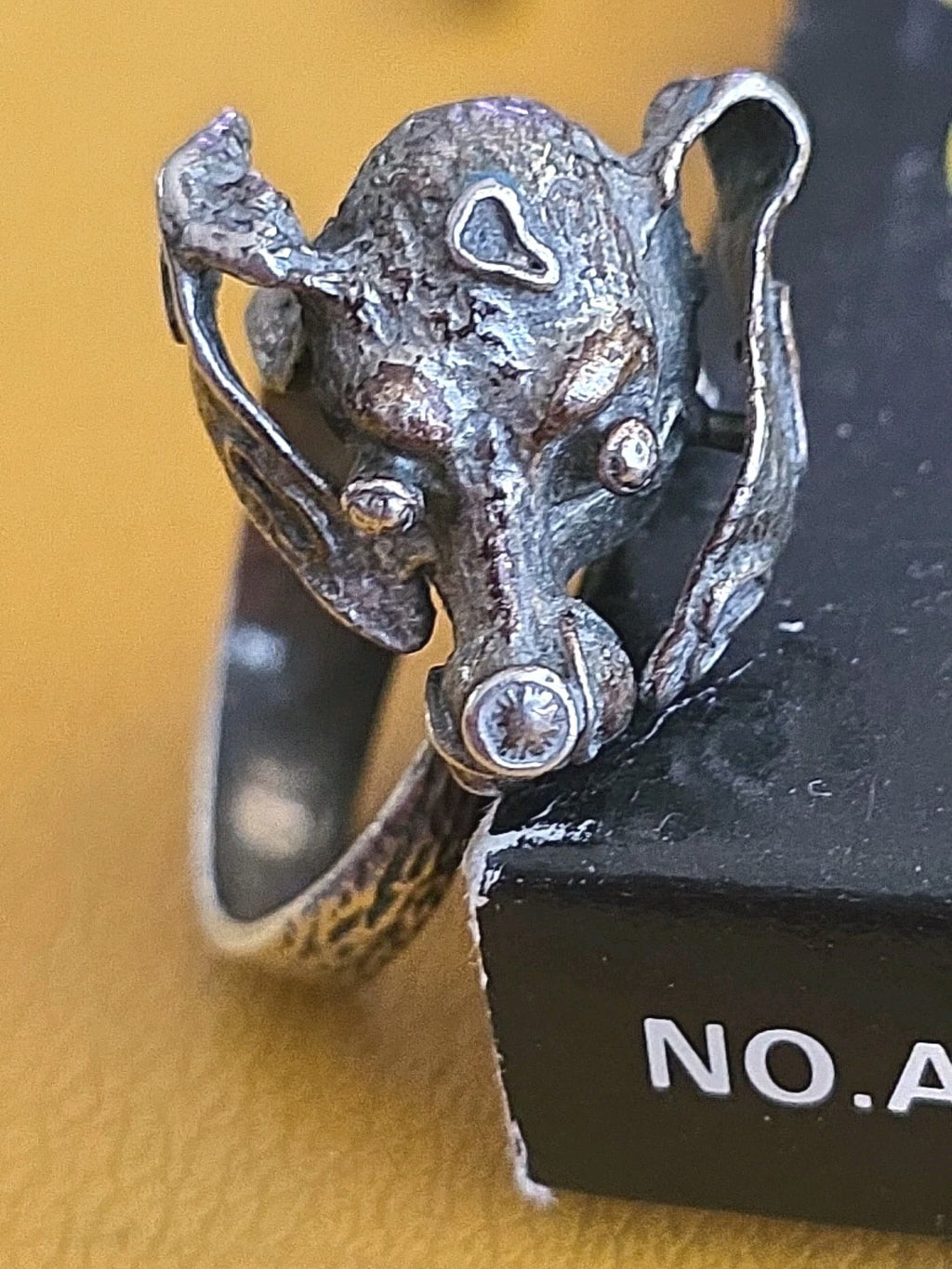 Vintage Italian Sterling  Silver Ring UNO A ERRE Dog Ring size 8.5