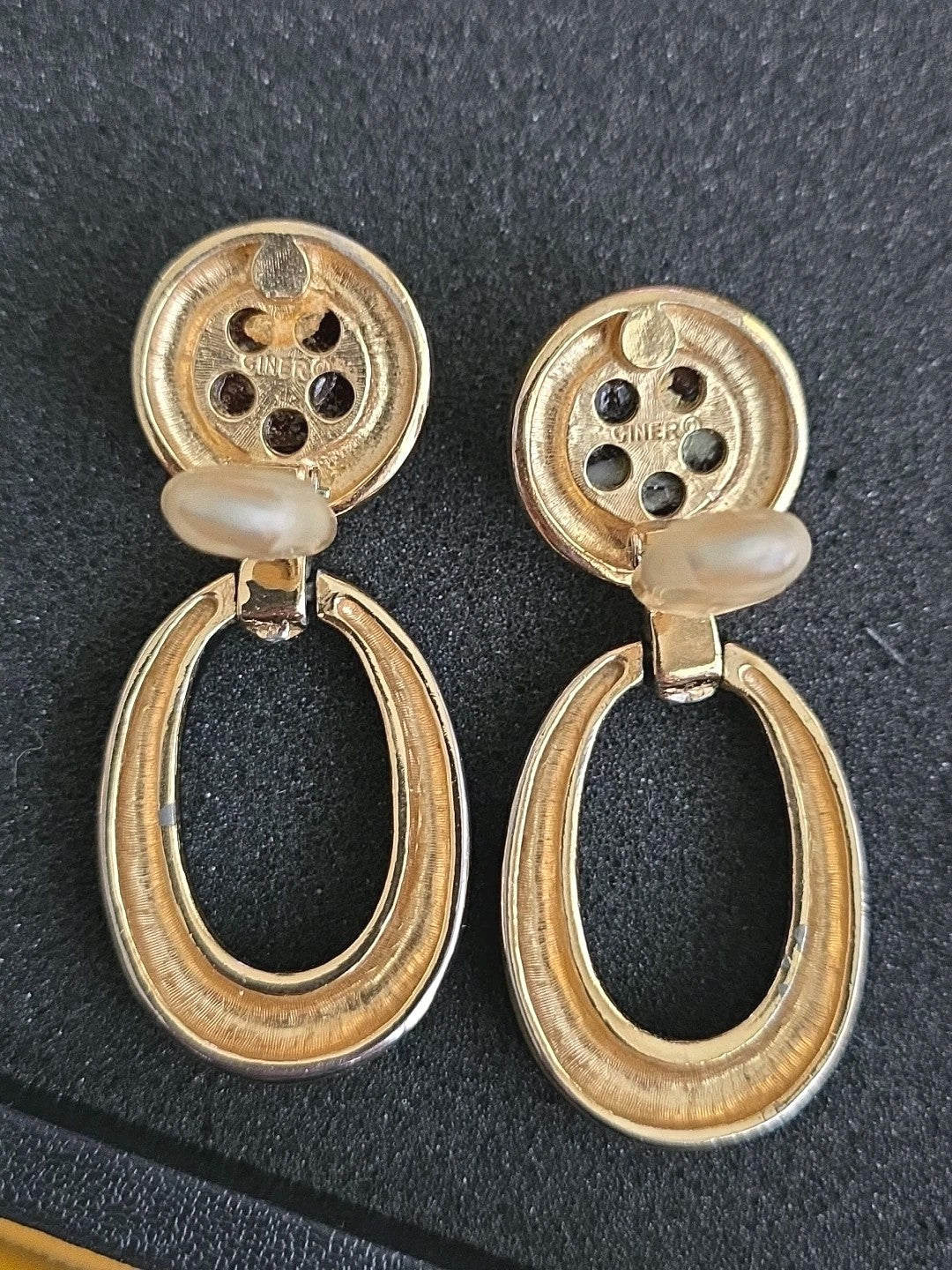 CINER EXCEPTIONAL RARE EARRINGS HUGE CHANDELIER SHOULDER HOOPS & CABOCHON