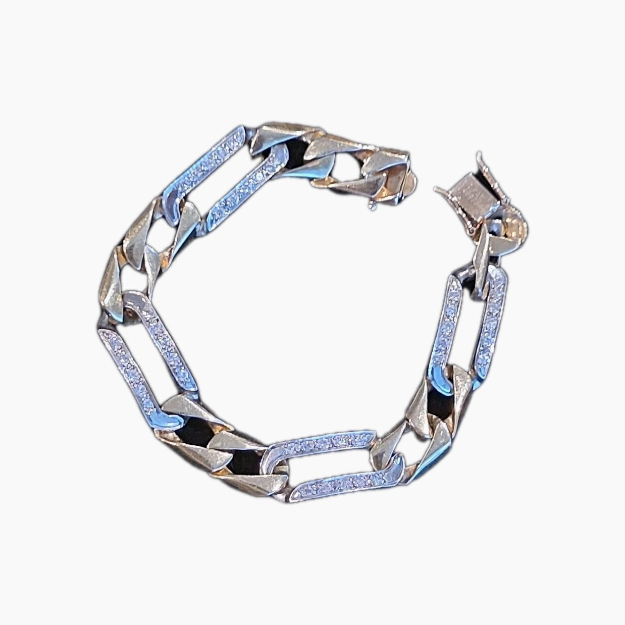14k Diamond Yellow Gold Figaro Link Bracelet