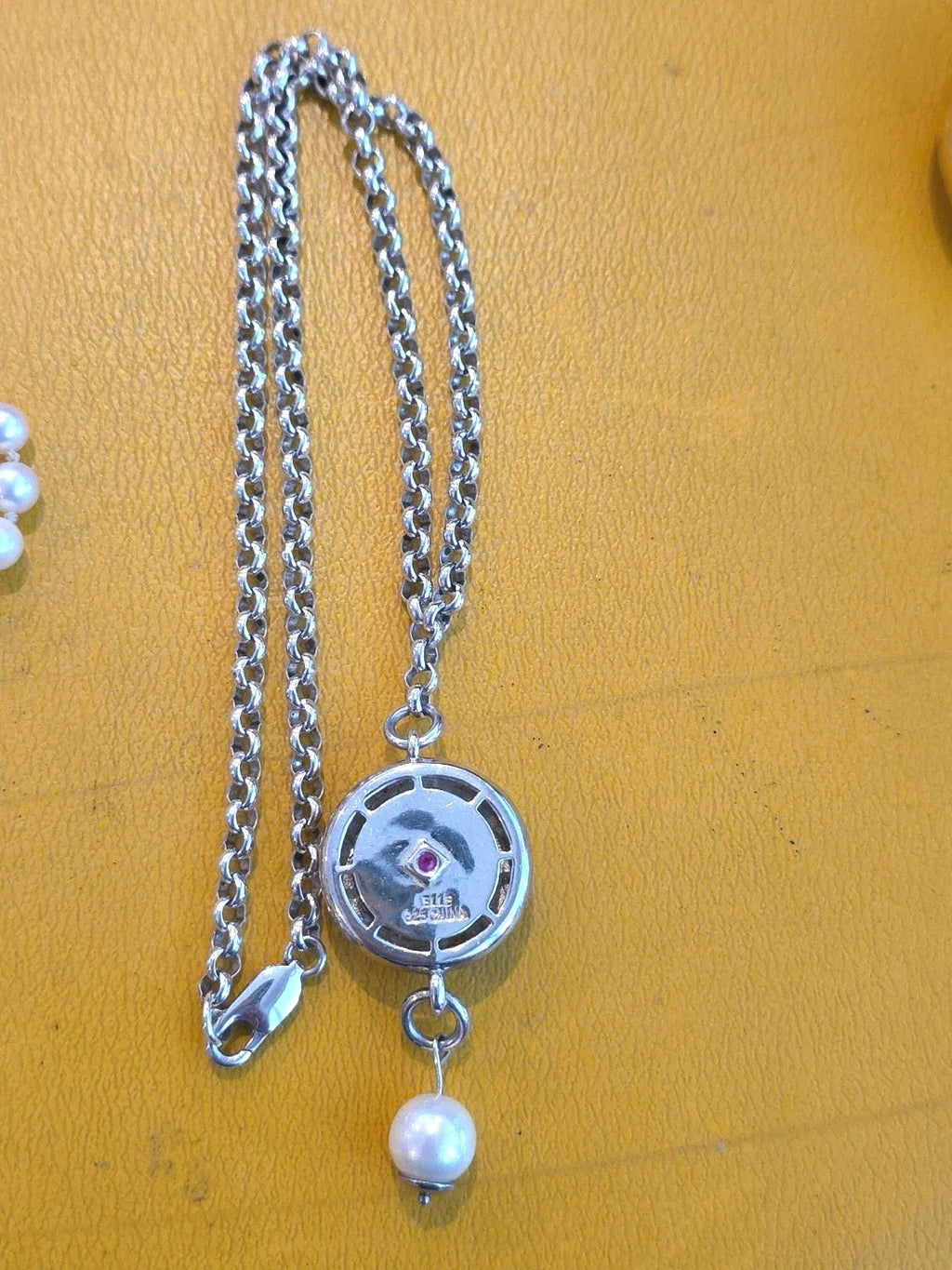 ELLE 925 Sterling Silver Pendant Necklace w Quartz / MOP / Ruby 12.1 grams