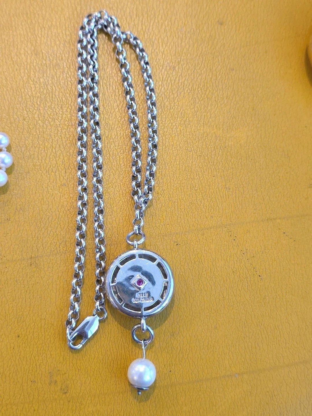 ELLE 925 Sterling Silver Pendant Necklace w Quartz / MOP / Ruby 12.1 grams
